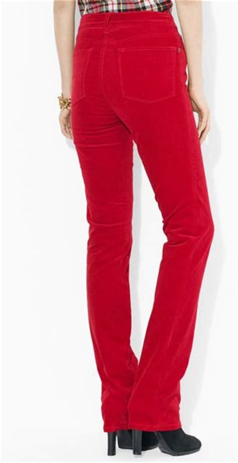 Ralph Lauren Slimming Classic Straight Corduroy Pants In Red Express