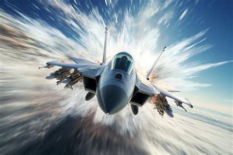 Premium AI Image | Fighter jet breaking through the sound barrier wit ...