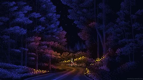 Boy Riding Bicycle At Night In The Forest Pixel Live Wallpaper Moewalls