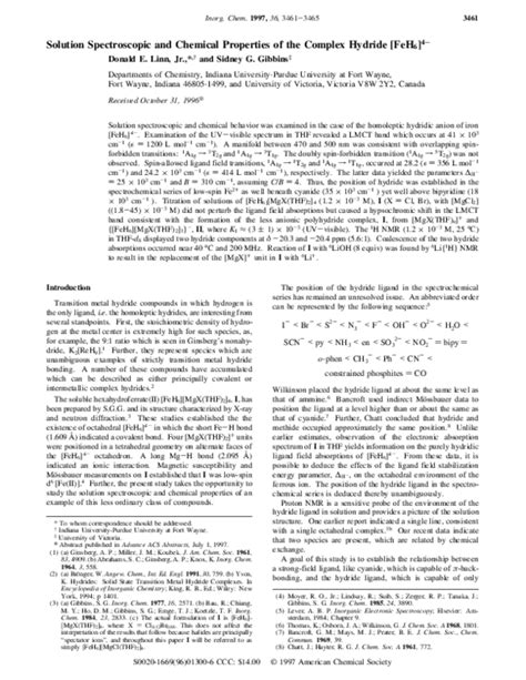 (PDF) Solution Spectroscopic and Chemical Properties of the Complex Hydride [FeH6]4 | Donald ...