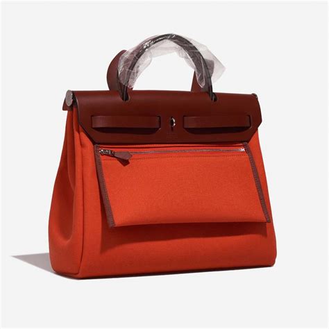 Hermès Herbag 31 Toile Vache Hunter Orange Mécano Rouge H SaclÀb