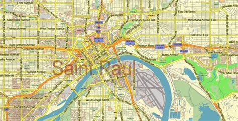 Minneapolis + Saint Paul Minnesota US Map Vector City Plan Low Detailed ...