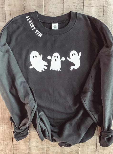 Ghost Spooky Szn Crewneck Black Halloween Sweatshirt Black Ghost Crew Halloween And Fall Attire