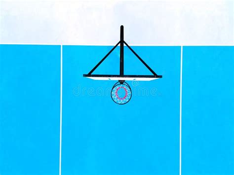 Aerial Top Down View Of The Deserted Basketball Bright Court Stock