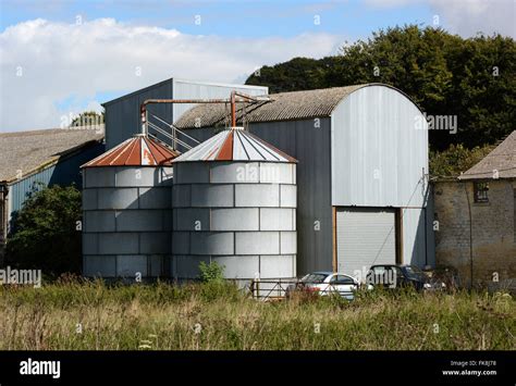 Grain Storage Silos On Farm In Wiltshire England Stock Photo Alamy