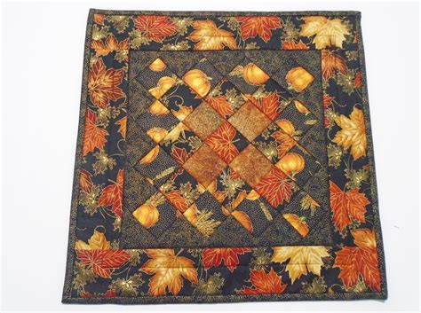 Elegant Quilted Table Topper With Pumpkins And Fall Leaves Etsy