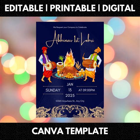 Editable Lohri Invitation Printable First Lohri Invite Digital Lohri