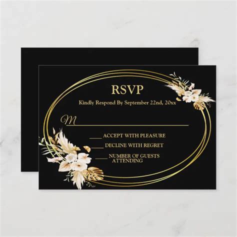 Wedding Blush Pink Floral Golden Black Geometric Rsvp Card Zazzle