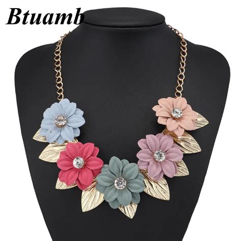 Btuamb New Maxi Bohemian Crystal Big Flower Statement Necklaces New