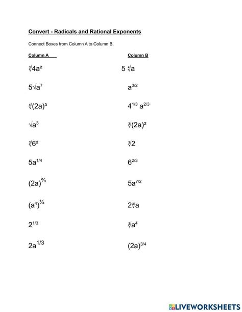 Exponents And Radicals Worksheet Live Worksheets Worksheets Library