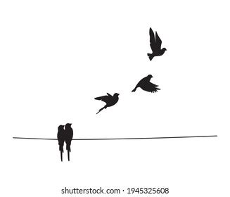 Two Birds Silhouettes On Wire Vector Stock Vector Royalty Free