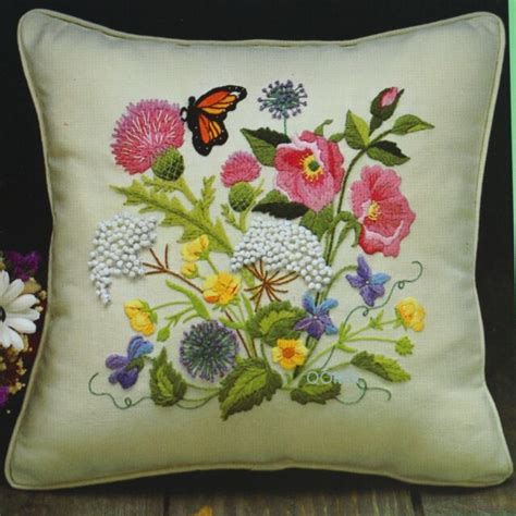 Crewel Embroidery Pillow Kit Violet Spray Multiple Choices Design