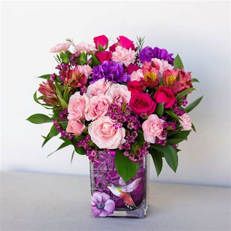 Hummingbird Bouquet - Flower Arrangement in Cube Vase