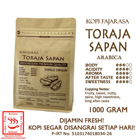 Jual Kopi Fajarasa Toraja Sapan Biji Kopi Arabica Kg Coffee Arabika