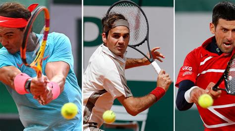 Roger Federer Rafael Nadal And Novak Djokovic On The Same Side Of