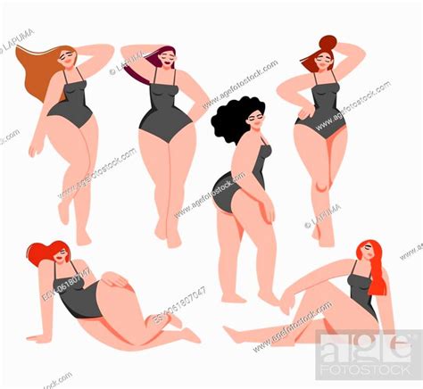 With Light Skin In Various Poses Body Positive Love Your Body Stock Vector Vector And Low