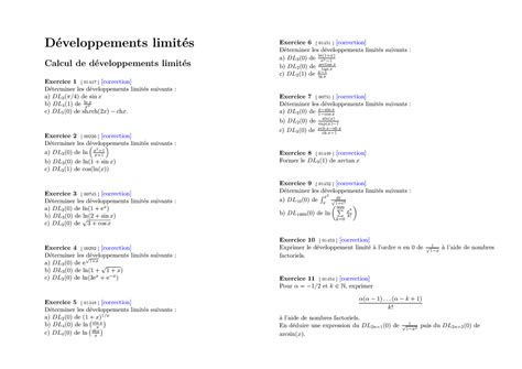 Exo Dl Corrigés Mathématiques 2 Développements Limités Calcul De Développements Limités