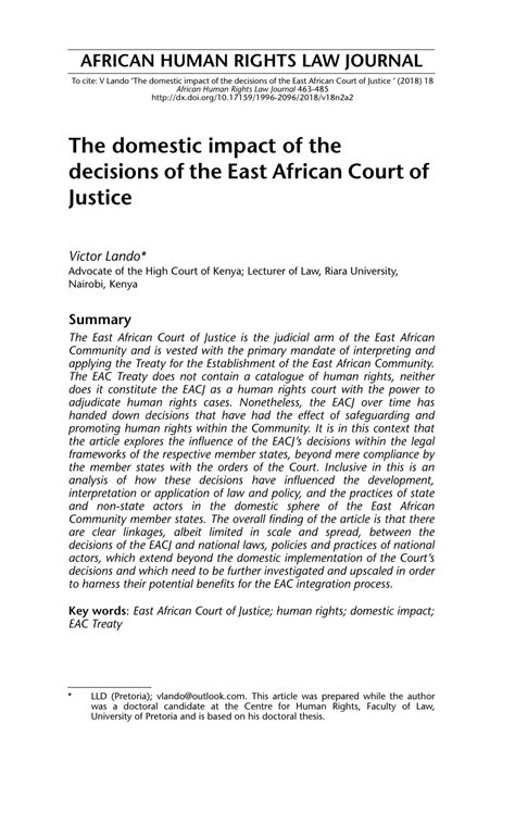 Pdf The Domestic Impact Of The Decisions Of The East African Court Of