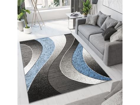 Tapiso Dream Tapis De Salon Chambre Moderne Ondes Bleu Vagues Gris Noir