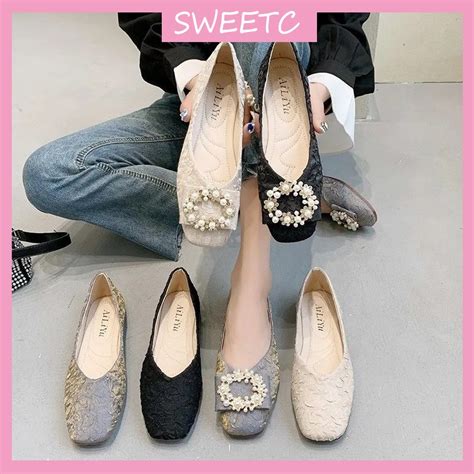 SWEETC Kasut Raya Perempuan Raya 2023 Flat Shoes Women S Fashion Round