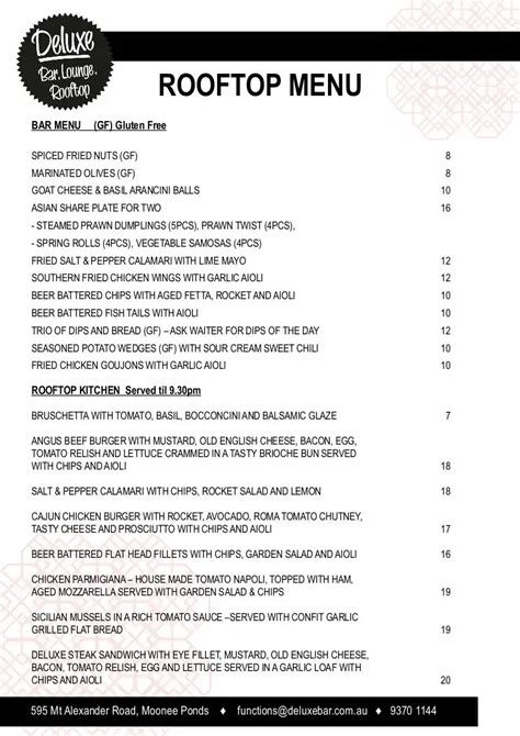 Menu The Corner Bar And Rooftop Grill