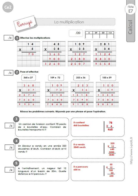 Ce Evaluation Corrig Es Technique Op Ratoire De La Multiplication