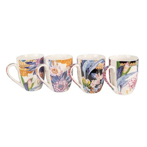 Clayre Eef Mug Set Of 4 300 Ml Blue Porcelain Flowers