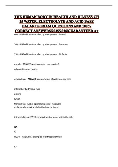THE HUMAN BODY IN HEALTH AND ILLNESS CH 25 WATER, ELECTROLYTE AND ACID