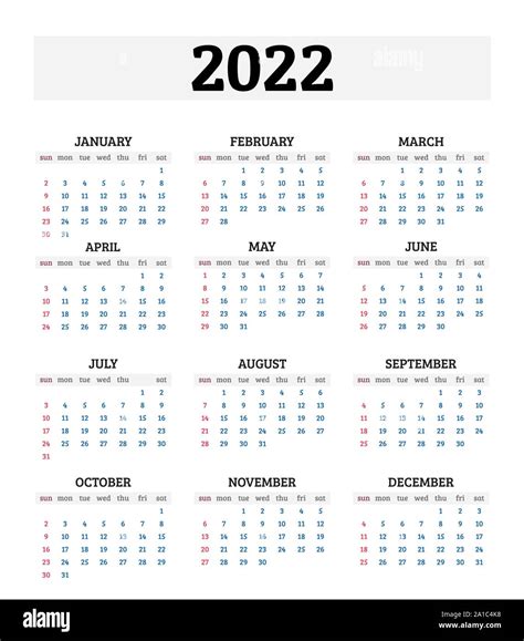 2022 Annual Calendar