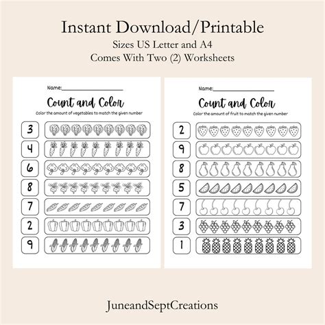 Printable Count and Color, Kids Counting, Kids Worksheet, Math, Instant ...