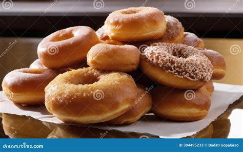 A Stack Of Glazed Donuts On A White Paper Stock Illustration