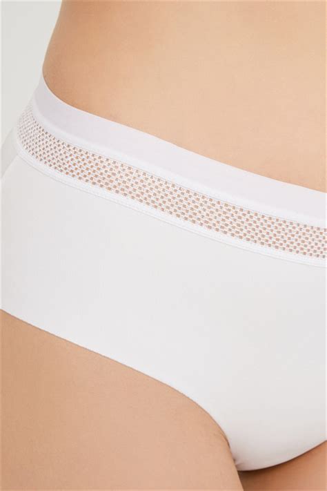 Beyaz Lazer Kesim Lastik Detaylı Büyük Beden Bikini Külot COTTONHILL