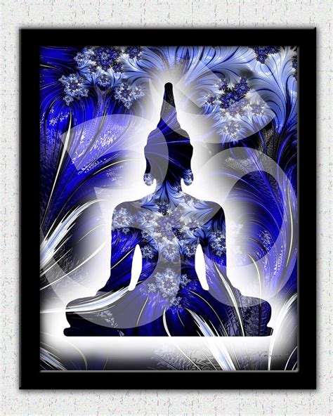 Buddha Print Blue Buddha Wall Art Royal Blue Fractal Art Etsy