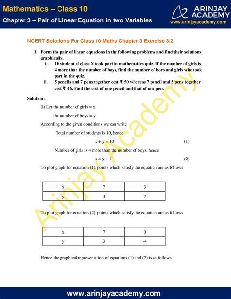 Ncert Solutions For Class 10 Maths Chapter 3 Exercise 32 Pair Of