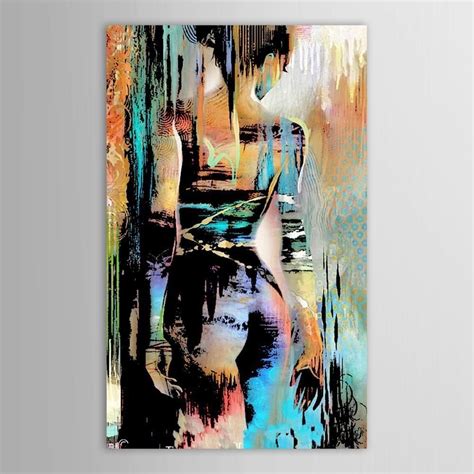 Standing Woman Hand Painted Oil Painting Writings On The Wall Modern