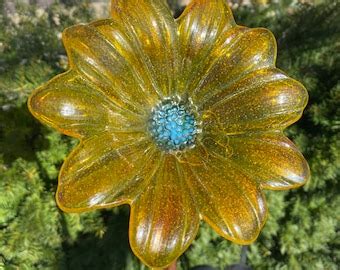 Fused Glass 3D Flower Garden Stake Handmade Colorful Red Orange Etsy