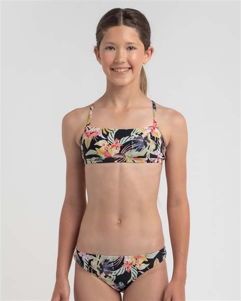 Shop Rip Curl Girls Calliope Spot Bikini Set In Black Fast Shipping
