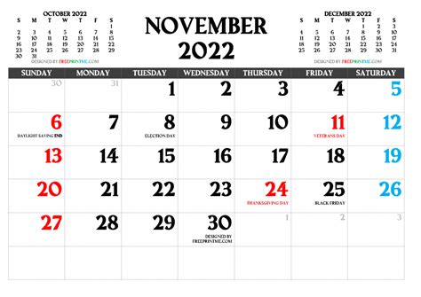 Free Printable November Calendar Pdf Png Image