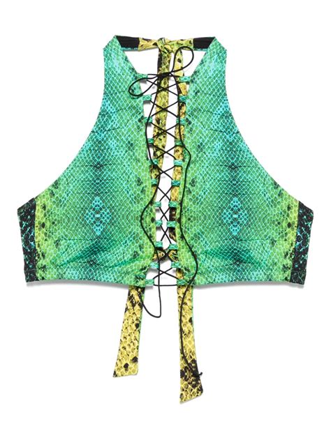 Noire Swimwear Snake Print Bikini Top In Green Modesens