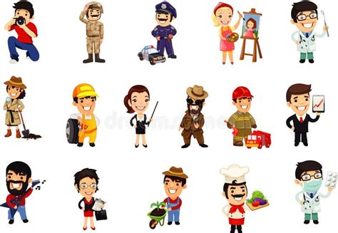 Occupations Cartoon Collection Two For Kids Stock Illustration