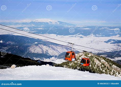 Red Ski Lift In Ski Resort Borovets In Bulgaria Beautiful Winter