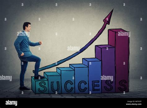 Confident Smiling Businessman Stepping On Staircase As A Rising Graph