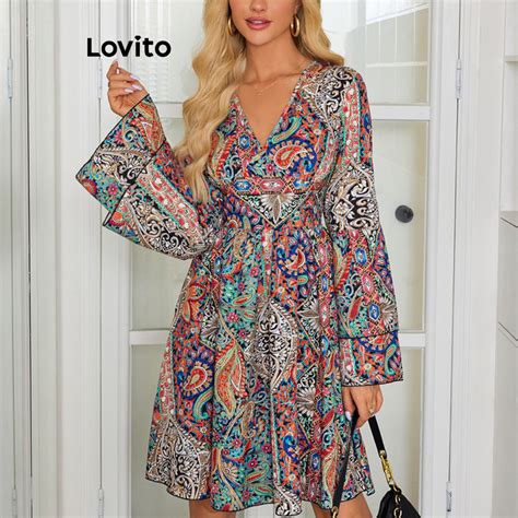 Lovito Vestido Feminino Casual Estampa Tribal De Dupla Camada E