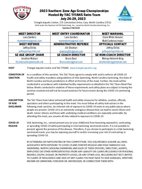 Fillable Online TAC Hosts The Southern Zones Age Group Championships