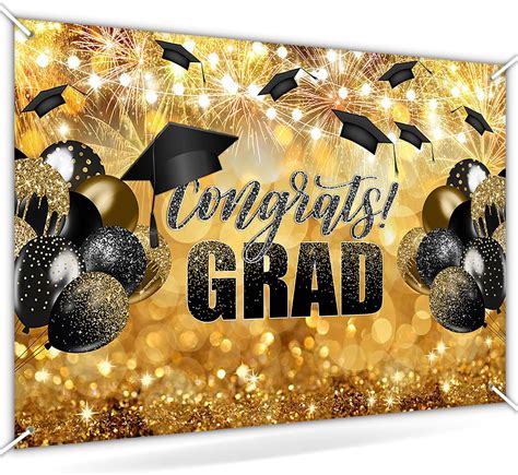 Avezano 8x6ft Graduation Backdrops 2024 Black And Gold Congrats Grad Photography