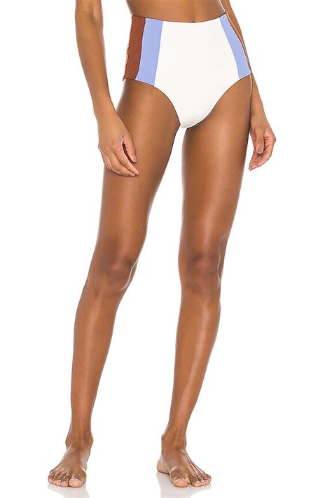 LSPACE Portia Girl Classic High Waist Bikini Bottom In Cream Peri Blue