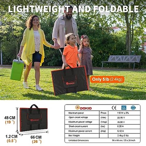 DOKIO 110w 18v Portable Foldable Solar Panel Kit 21x28inch 5 9lb