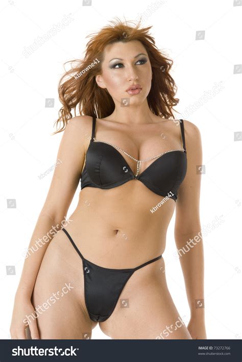 Beautiful Redheaded Woman In Black Bikini Stock Photo 73272766