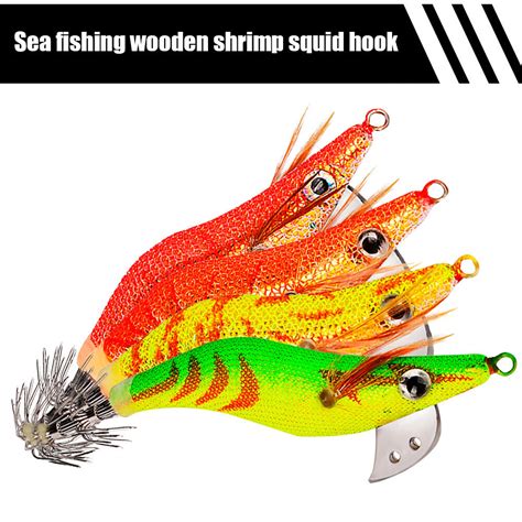 Squid Bait Wood Shrimp Jig Hook Fishing Octopus Cuttlefish Artificial