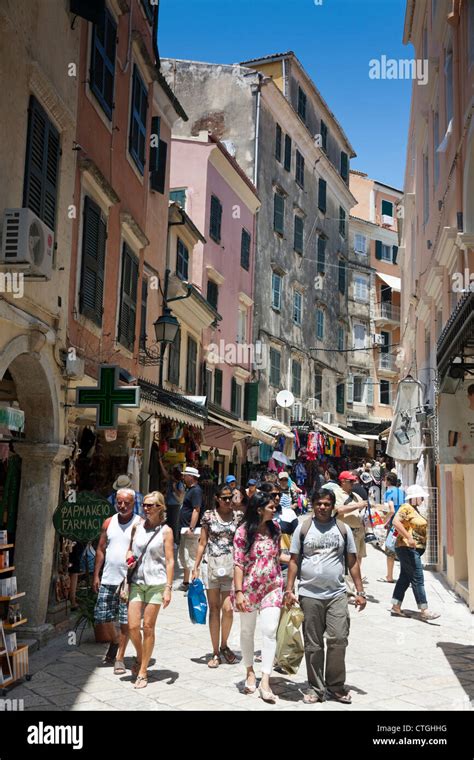 Tourists exploring Corfu Old Town - Greece Stock Photo - Alamy